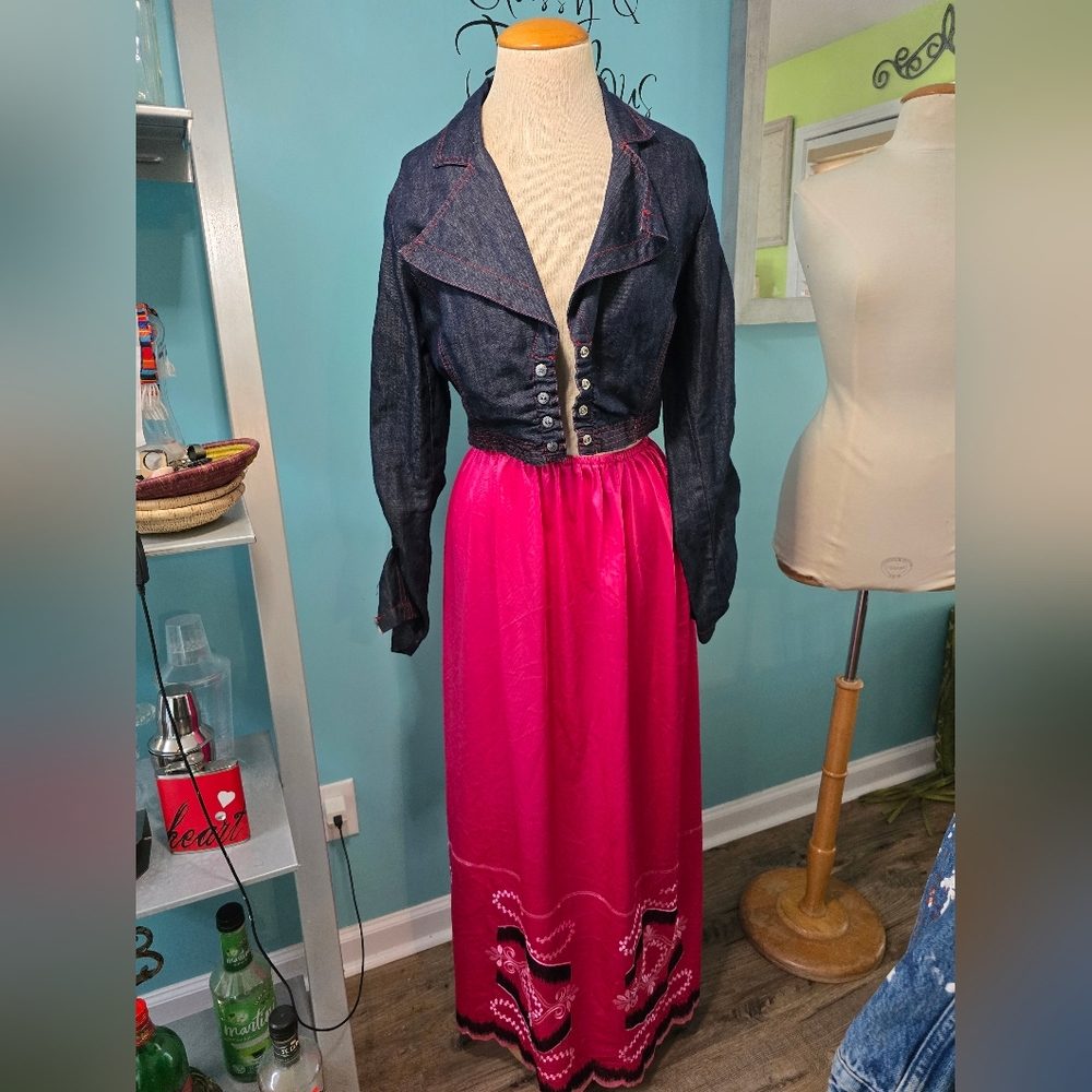 Fun and Vibrant Hot Pink Vintage Maxi Slip Skirt